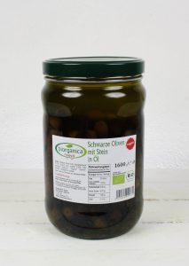 Oliven schwarz mit Stein in Öl